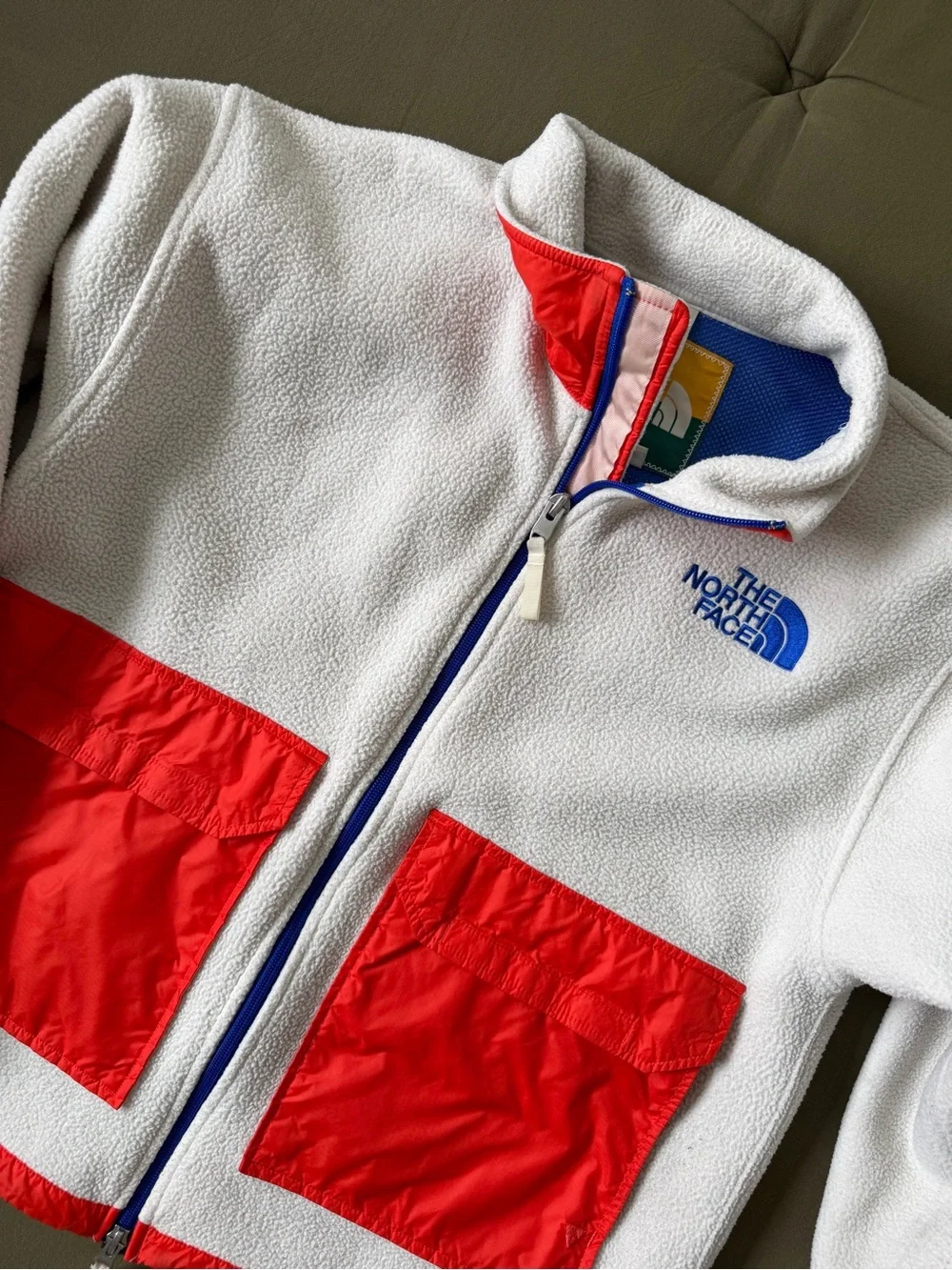 The North Face Fleece Jacket Medium Color Block White Orange